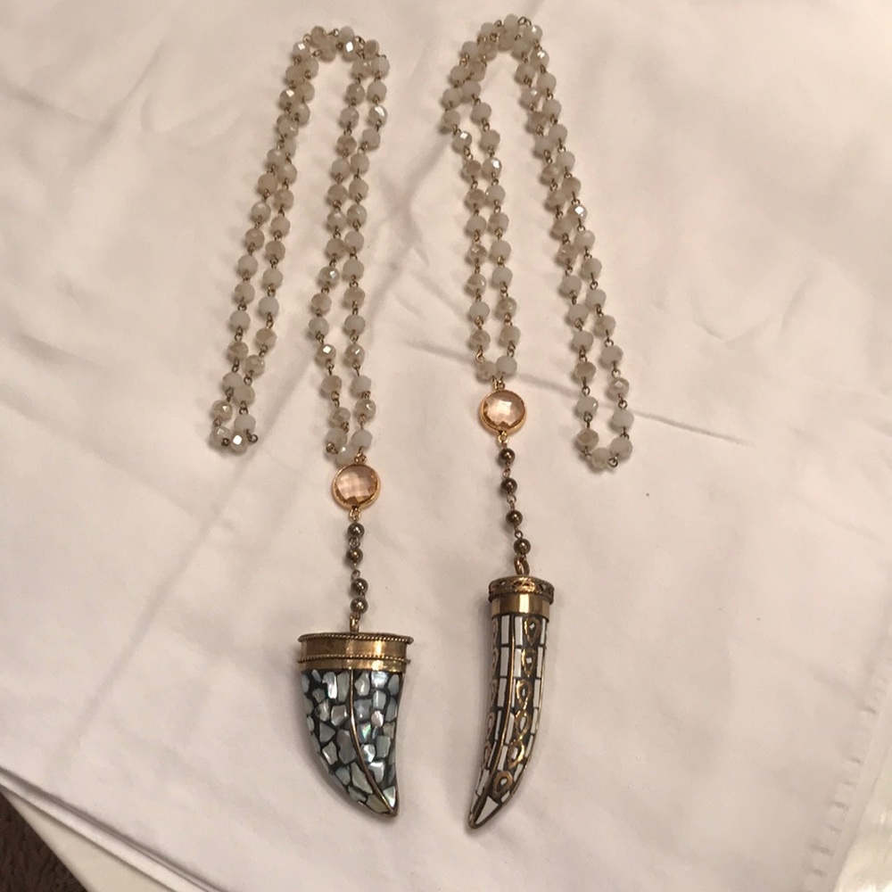 2 Horn Shaped Long Beaded Necklaces